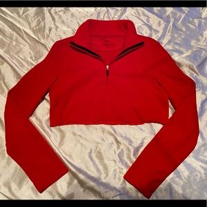 Red Cropped Gap Fleece Pull Over Jacket